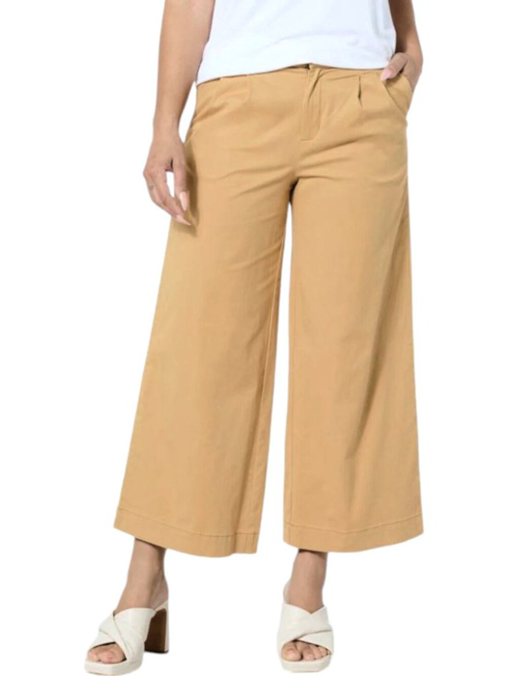 Iman Global Chic High Waisted Wide Leg Pleated Casual Twill Pants Camel Tan Sz 8